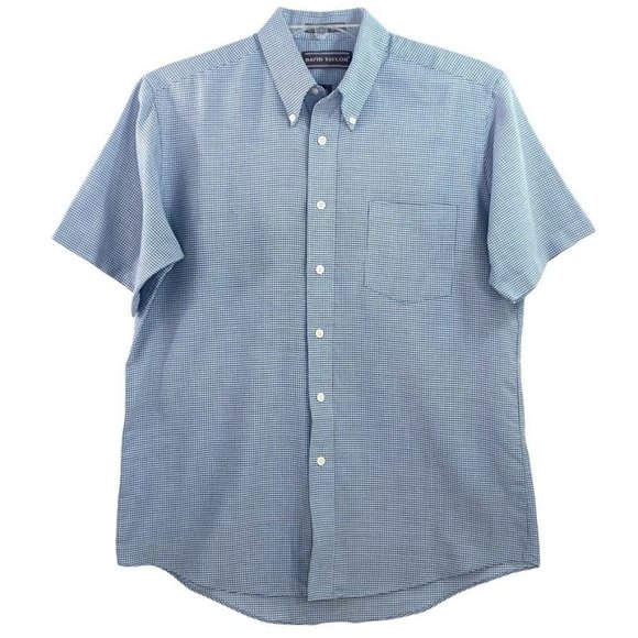 David Taylor Men's Shirt Size 16 Short Sleeve Blue Button Down Check Pocket - Picture 1 of 9